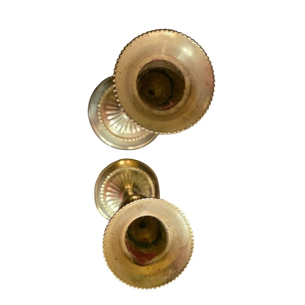 Candlesticks Vintage Fluted Brass Pair 7